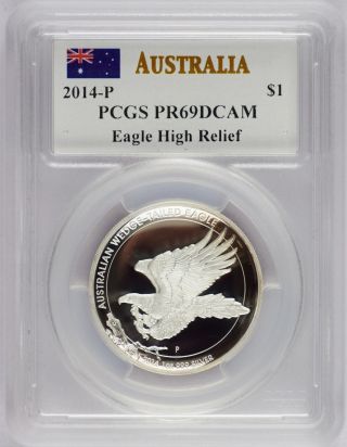2014 P Australia Eagle High Relief Silver (pcgs Ms69 Dcam) John Mercanti Signed5 photo