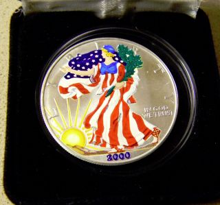 2000 Painted Walking Liberty American Eagle Dollar Coin 1 Oz Silver Colorized photo