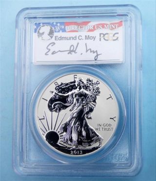 2013 W Pcgs Proof 69 First Strike Reverse Silver Eagle,  Edmund Moy Signature photo