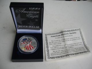 1999 American Eagle Silver Dollar 1 Oz.  Coin Painted Colorized Box photo