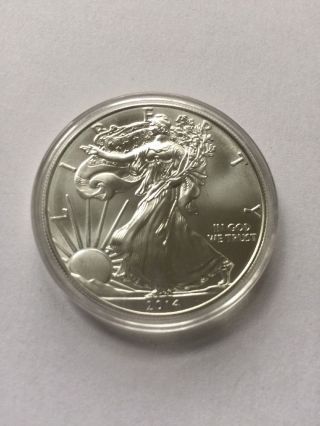 Uncirculated 1 Oz 2014 American Silver Eagle.  999 Fine - In Plastic Snap Case photo