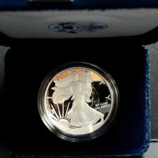 2005 W American Eagle $1 Proof Silver Coin.  Box & photo