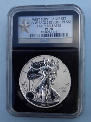 2013 W Ngc Pf70 Reverse Proof Early Release Silver Eagle,  Retro Blue Star Label photo