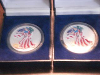 (2x) 2000 Walking Liberty American Eagle Dollar Coin 1 Oz Silver Colorized photo