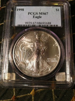 Peripheral Toning - 1998 Silver American Eagle $1 - 1 Oz.  999 Pcgs Ms67 photo