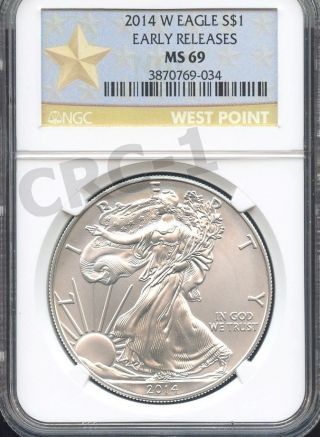 2014 W Burnished Silver Eagle Early Releases Ngc Ms69 (w.  P.  Label) photo