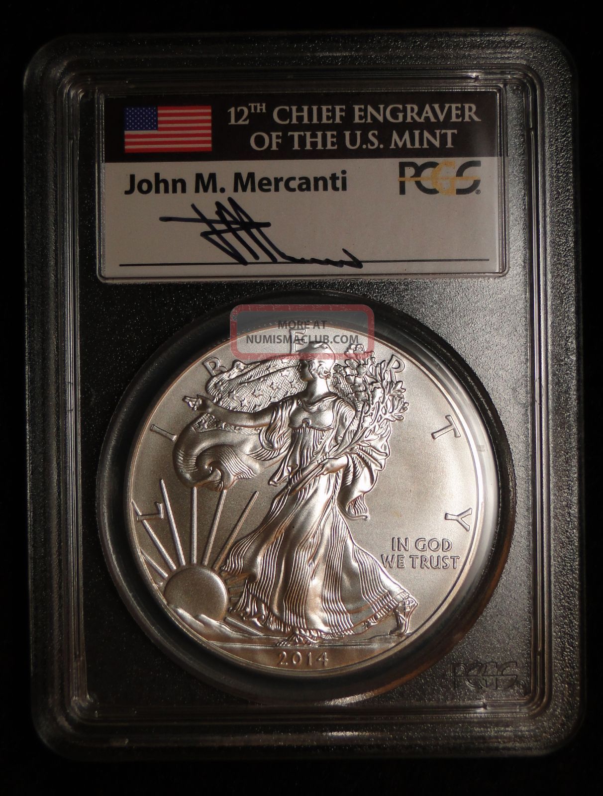 2014 Pcgs Ms70 American Silver Eagle 1 Oz Silver Dollar John Mercanti