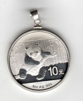 2014 1 Oz Silver Chinese Panda With.  925 Sterling Silver Coin Edge Frame/bezel photo