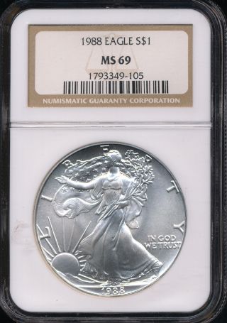 1988 Silver American Eagle Coin Ngc Ms 69 Aeg1649 photo