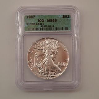 1987 - P $1 American Silver Eagle Icg Ms - 69 /q6471 photo