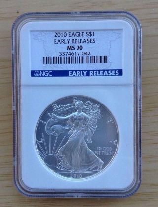2010 American Silver Eagle 1 Ounce Ngc Ms - 70 Early Release photo