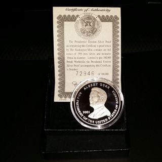 . 999 Pure Silver 1 Oz George W.  Bush And Al Gore Presidential Election Coin 2001 photo