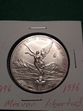 1996 Silver Coin 1 Troy Oz Mexico Libertad.  999 Rare Date photo