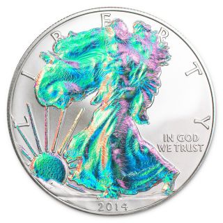 2014 1 Oz Ounce 999 Fine Silver Holographic American Silver Eagle Coin Rare photo