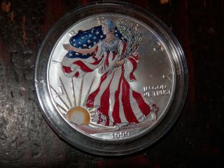 1999 Colorized American Eagle Silver Coin - 1 - Oz.  999 Fine photo