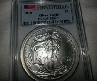 2010 First Strike Silver Eagle 1$ Pcgs Ms69 Silver Coin photo