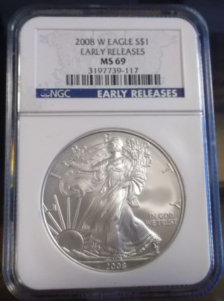 2008 - W American Silver Eagle Ngc Ms 69 Early Releases photo