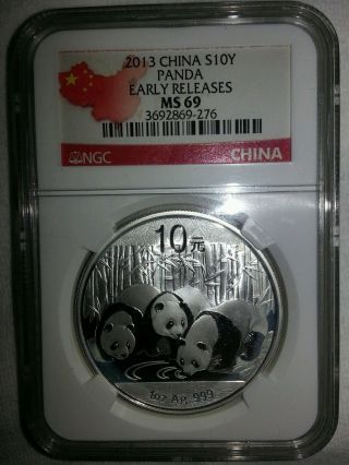 2013.  999 Pure Silver Oz.  China Panda Early Release Ngc Ms 69 photo