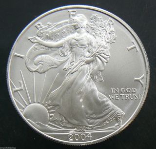 2004 Sae Silver American Eagle 1 Oz Coin Unc photo