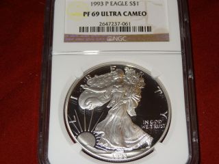 1993 P Proof Silver American Eagle Graded Pf 69 Ultra Cameo By Ngc photo