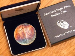 Unc American Silver Eagle Dollar Fire Toning Toning Rainbow Of Colors photo