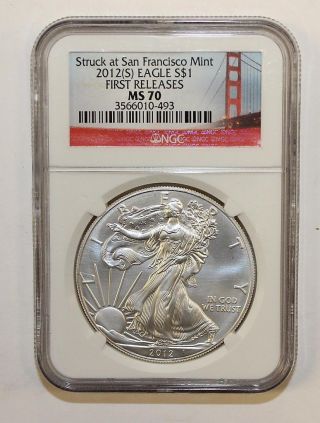 2012 Silver Eagle Struck At San Francisco Ngc Ms70 First Releases photo