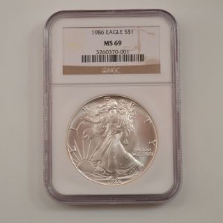 1986 - P $1 American Silver Eagle Ngc Ms - 69 /q6442 photo