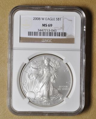 2008 W Silver Eagle Dollar Ngc Ms69 photo