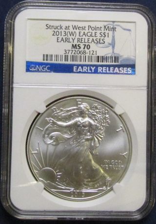 2013 (w) Silver Eagle Early Release Label Ngc Ms - 70 photo
