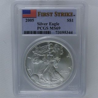 2005 American Eagle Silver Dollar First Strike S$1 Pcgs Ms69 Certified & Graded photo