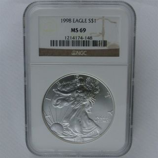 1998 American Eagle Silver Dollar S$1 - Ngc Ms69 Certified & Graded photo