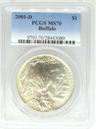 2001 D Pcgs Ms70 Buffalo Modern Commemorative Silver Bu Dollar - $1 - Rare photo