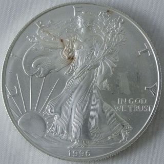1996 Silver American Eagle - Unc - Cloudy Film From Manufacturing photo