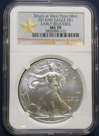 2014 (w) Silver Eagle Early Release Label Ngc Ms - 70 photo