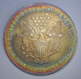 2004 Ase Silver American Eagle.  999 Ounce Awesome Rainbow Color Target Toning photo