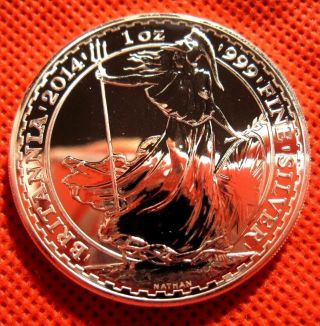 2014 Brittannia 1oz.  999 Fine Silver 2 Pounds Coin Proof Like Gem Bu Raw Ungraded photo