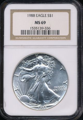 1988 Silver American Eagle Coin Ngc Ms 69 Aeg1653 photo