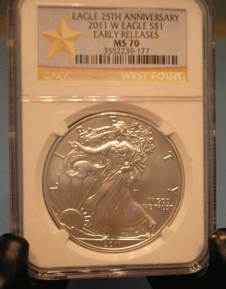 2011 (w) Silver Eagle S$1 Ngc Ms70 - Burnished - Early Releases - Star Label - photo