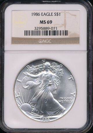 1986 Silver American Eagle Coin Ngc Ms 69 Aeg1622 photo
