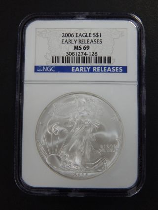 2006 American Silver Eagle Ngc Ms69 Early Releases $1 Dollar Bullion Coin Blue photo