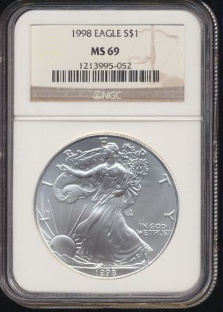 1998 American Silver Eagle Ngc Ms69 8325 photo