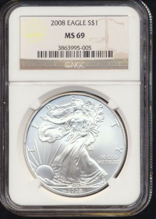 2008 American Silver Eagle Ngc Ms69 8475 photo
