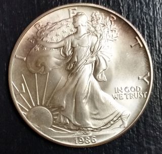 1986 Us Silver Eagle Bullion Coin (some Toning) A photo