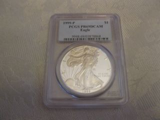 1999 - P Silver American Eagle Proof (pr) Pcgs 69 Dcam photo