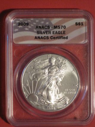 2009 1 Oz.  American Silver Eagle Ms70 Graded Anacs (002) photo