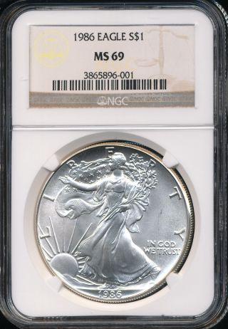 1986 Silver American Eagle Coin Ngc Ms 69 Aeg1614 photo