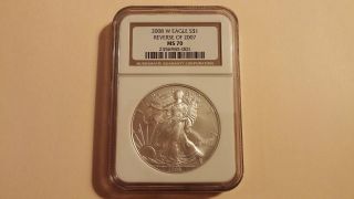 2008 - W Ngc Ms 70 Reverse Of 2007 American Silver Eagle Error Coin photo