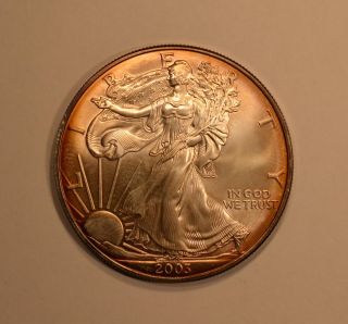 2003 Rainbow Toned American Silver Eagle Or Ase photo