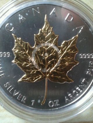2011 Canadian 1oz.  9999 Fine Silver Gilded Maple Leaf Very Rare photo