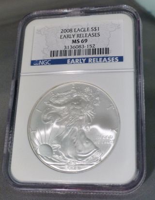 2008 American Silver Eagle S$1 Early Releases Ms 69 - Ngc Certified photo